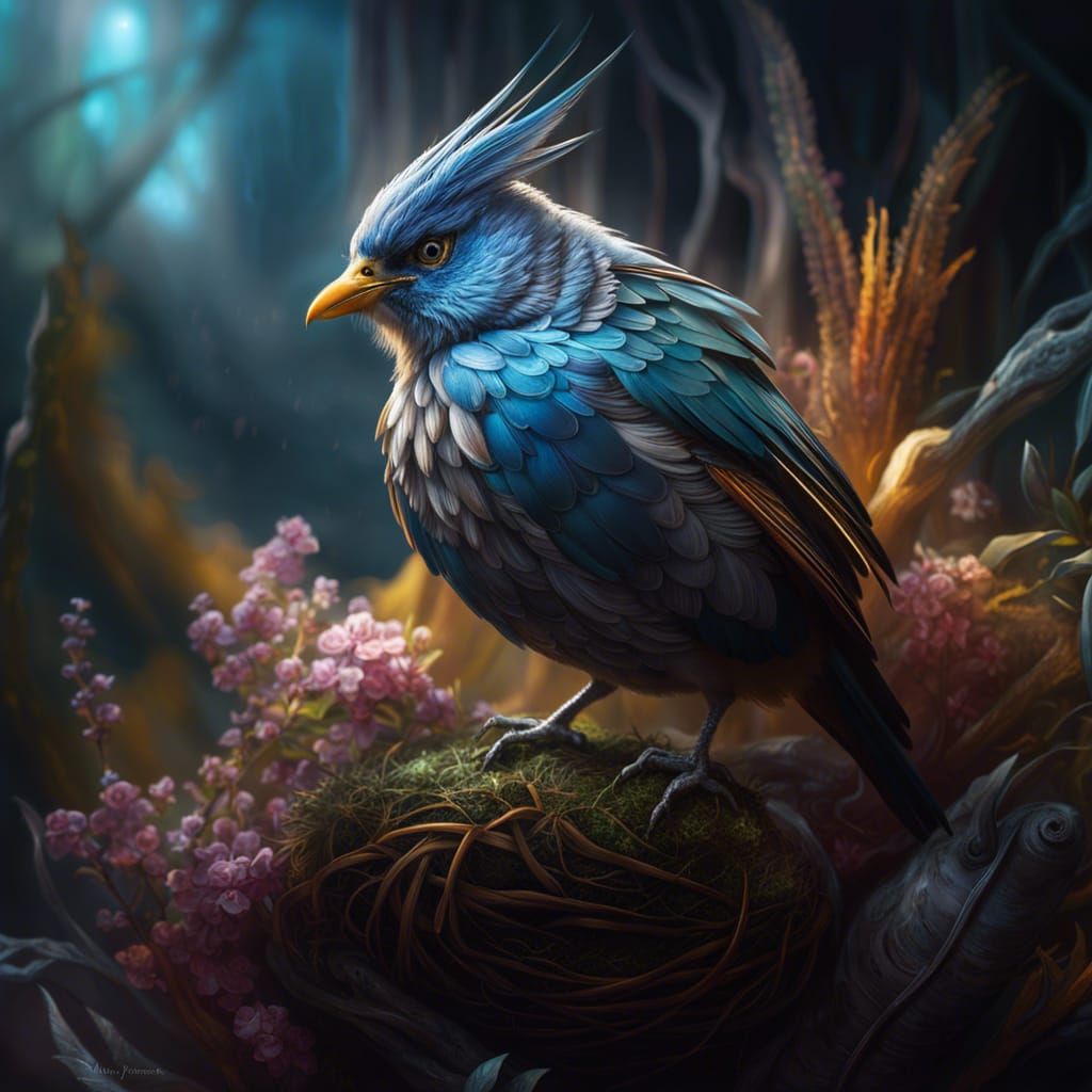 Bird in Glass Egg: Anime-Inspired Digital Art