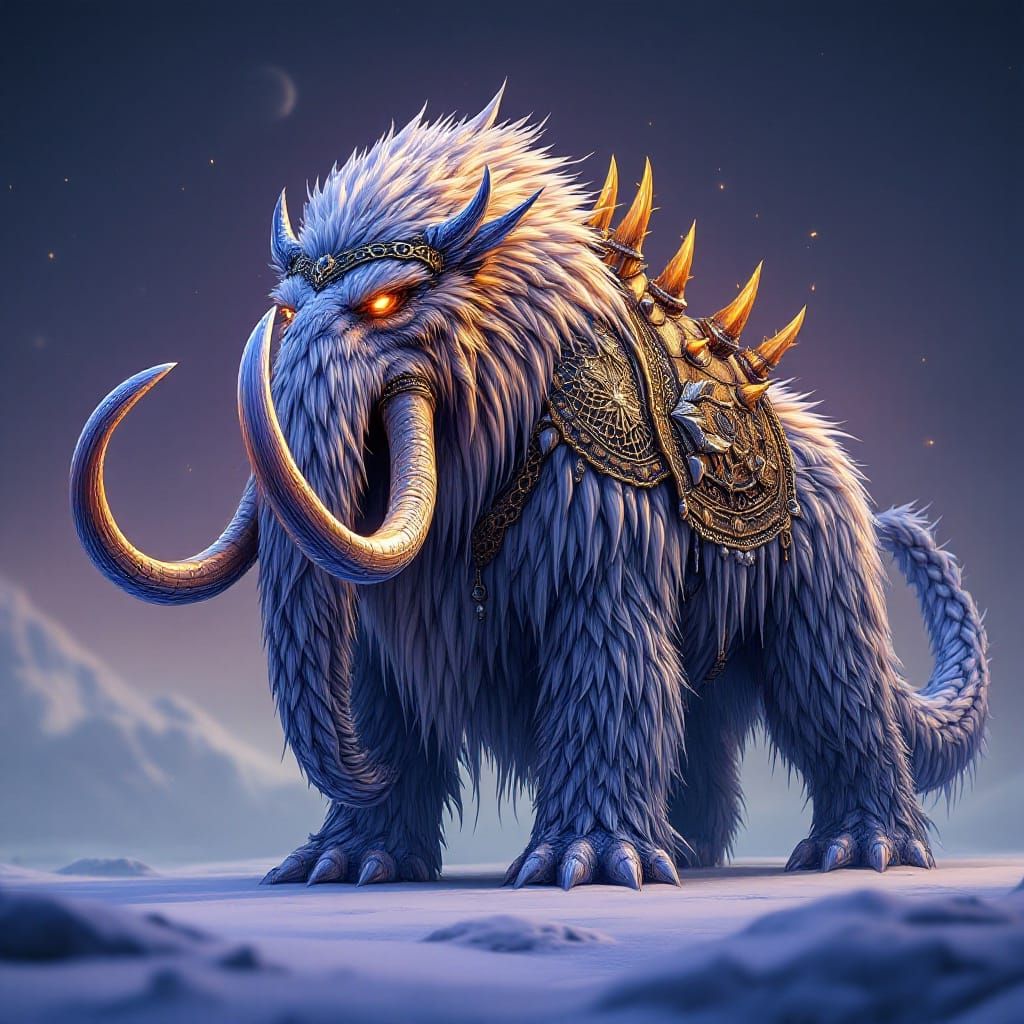 Dragon Mammoth Hybrid in Icy Tundra Scene