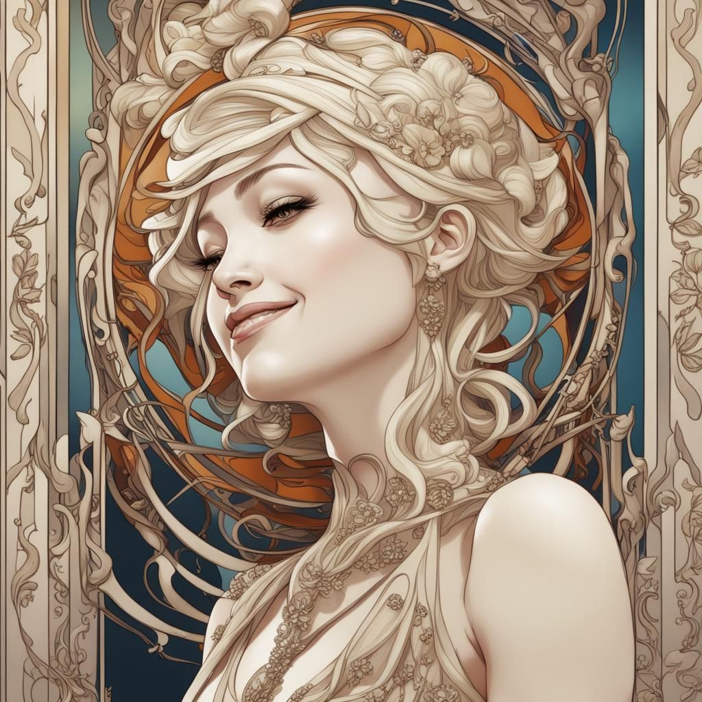 Intricate Art Nouveau Portrait with Colorful Lighting