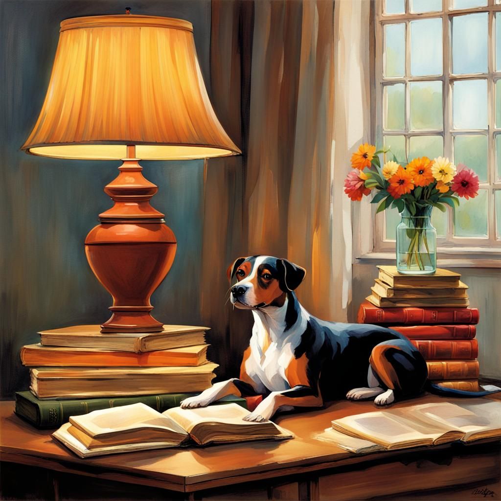 Cozy Books Still Life as Matte Painting