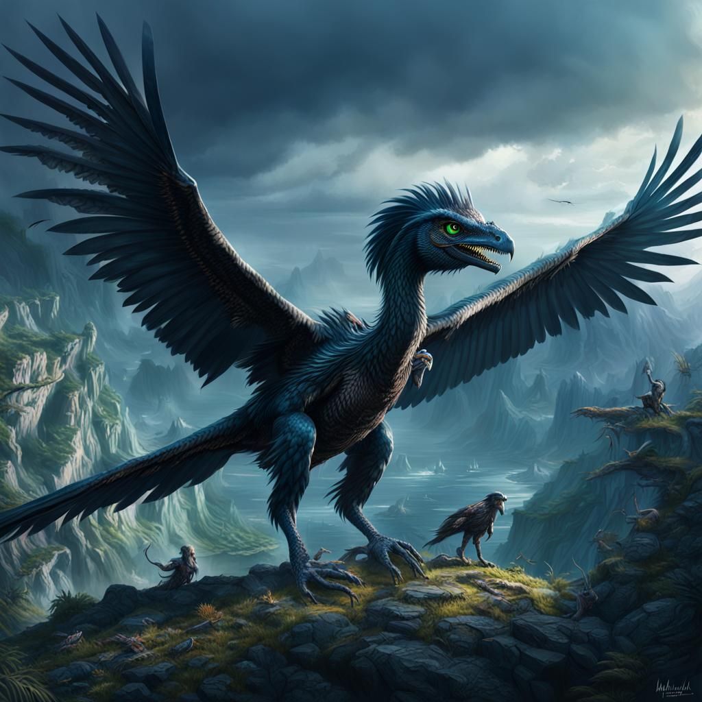 Epic Dragon Microraptor Digital Matte Painting