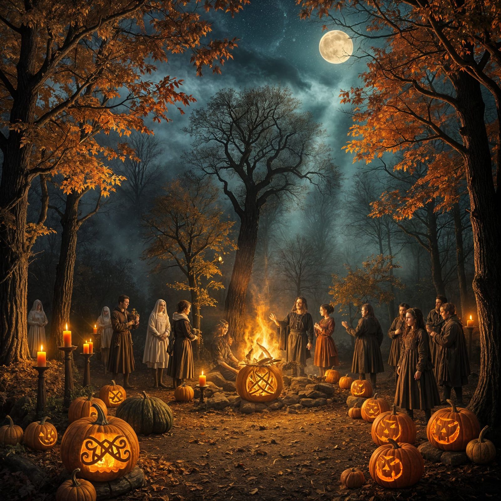 Ethereal Bonfire Illuminates Celtic Autumn Night
