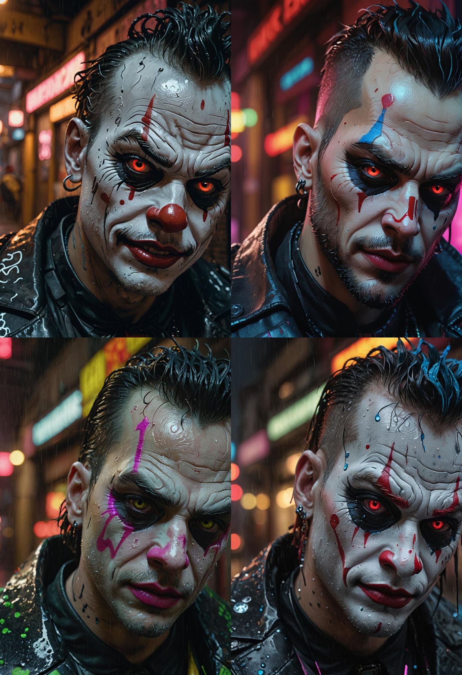 Cyberpunk Clown with Neon Lights and Piercings