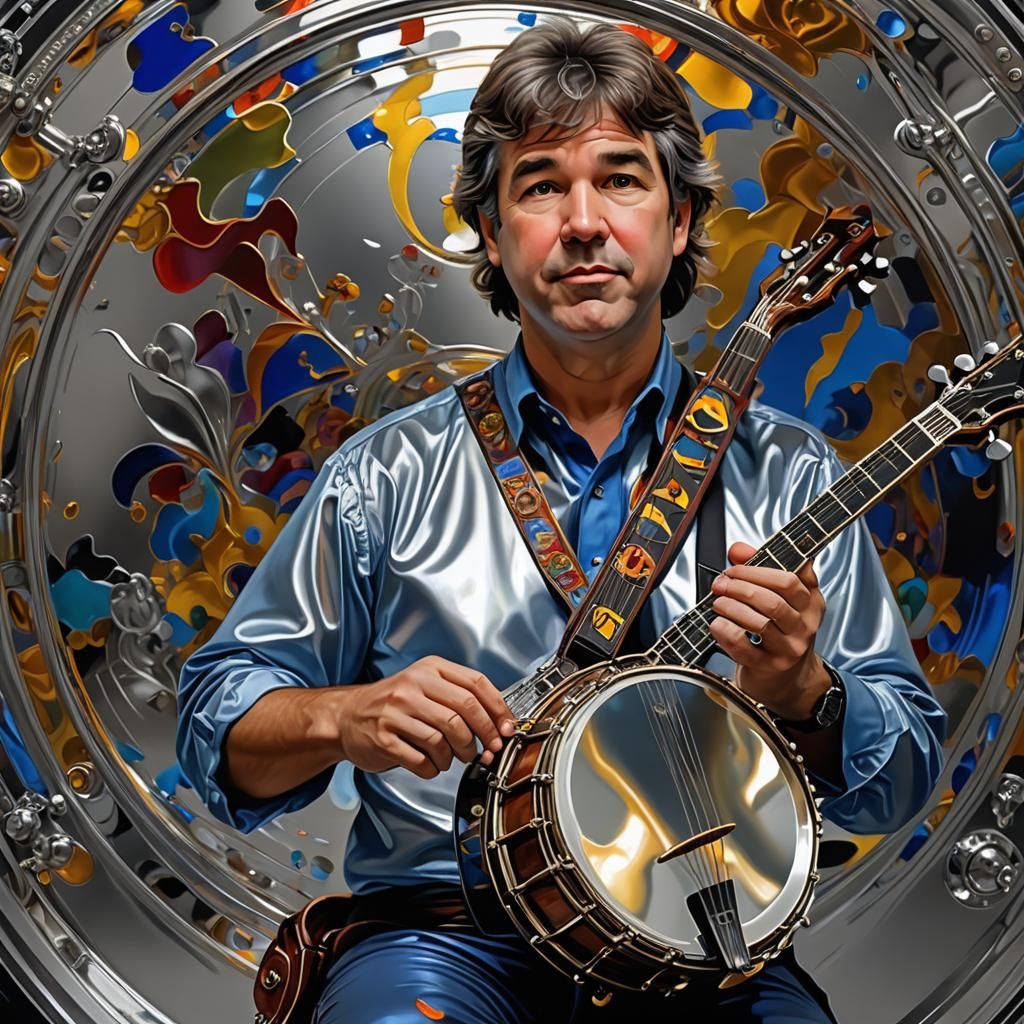Bela Fleck Plays Banjo in Reflective Surroundings