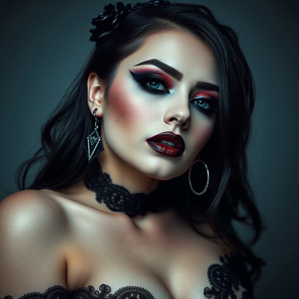 Gothic Woman with Drooping Bust, Seductive Pose