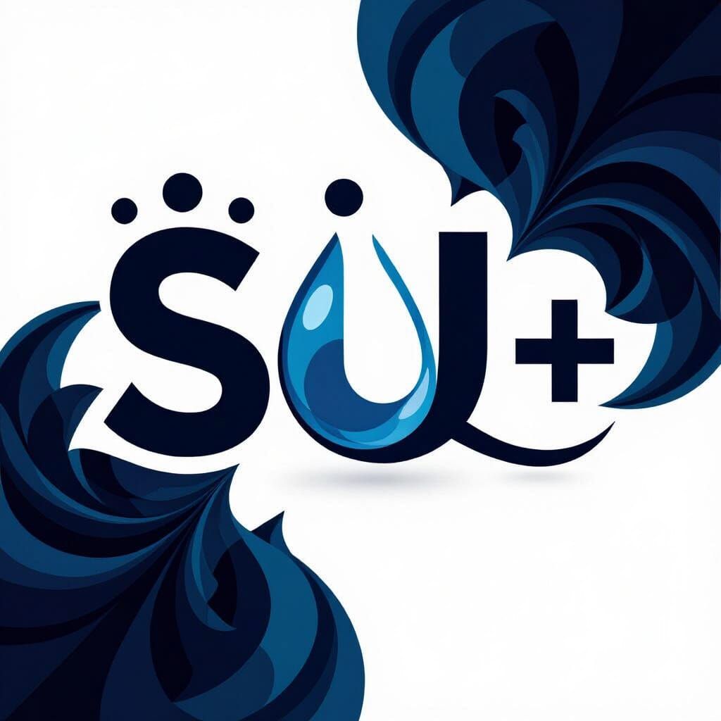 Stylized SU Logo with Water Droplet and Plus Sign