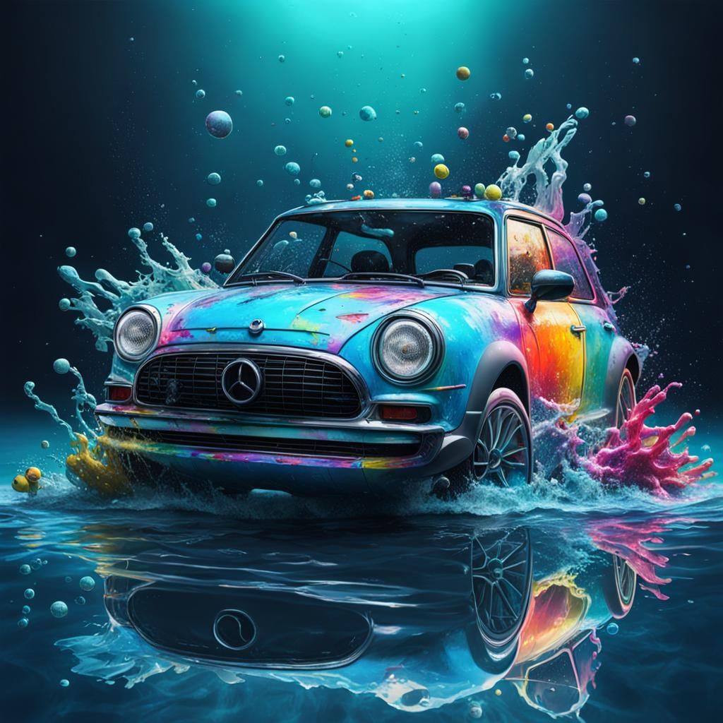 Underwater Futuristic Car in Splash Art Style