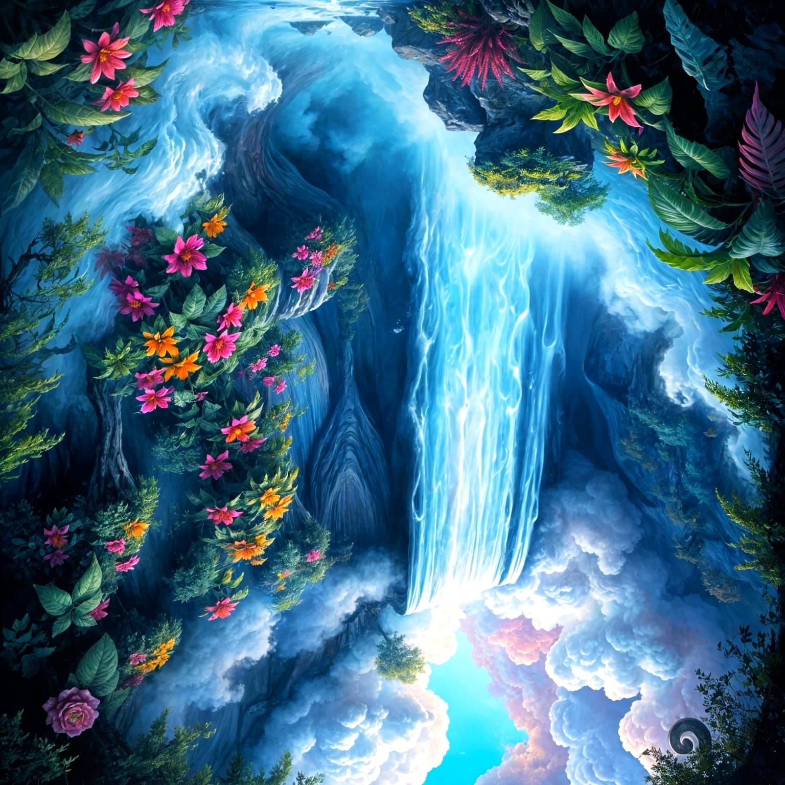 Fantasy Waterfall in Vibrant Graffiti Style