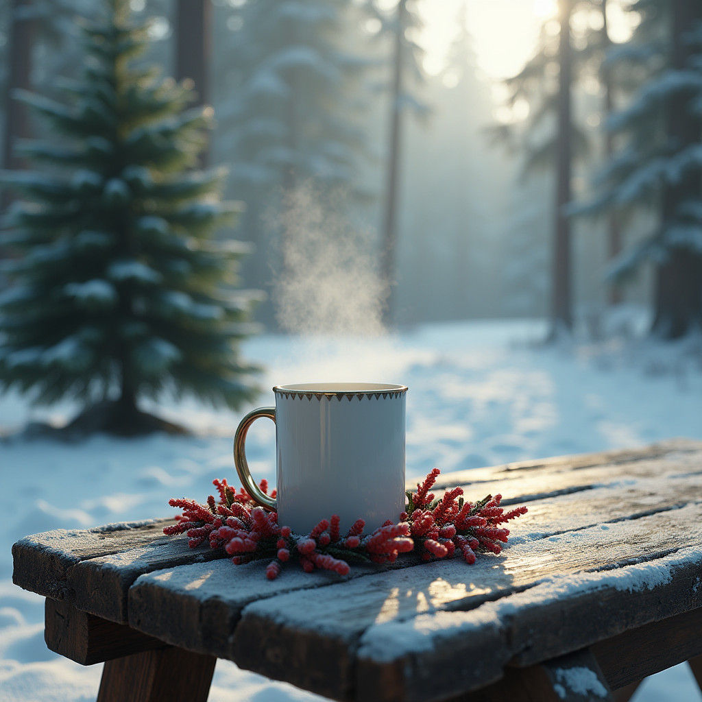 Detailed Mug Mockup in Snowy Forest Scene