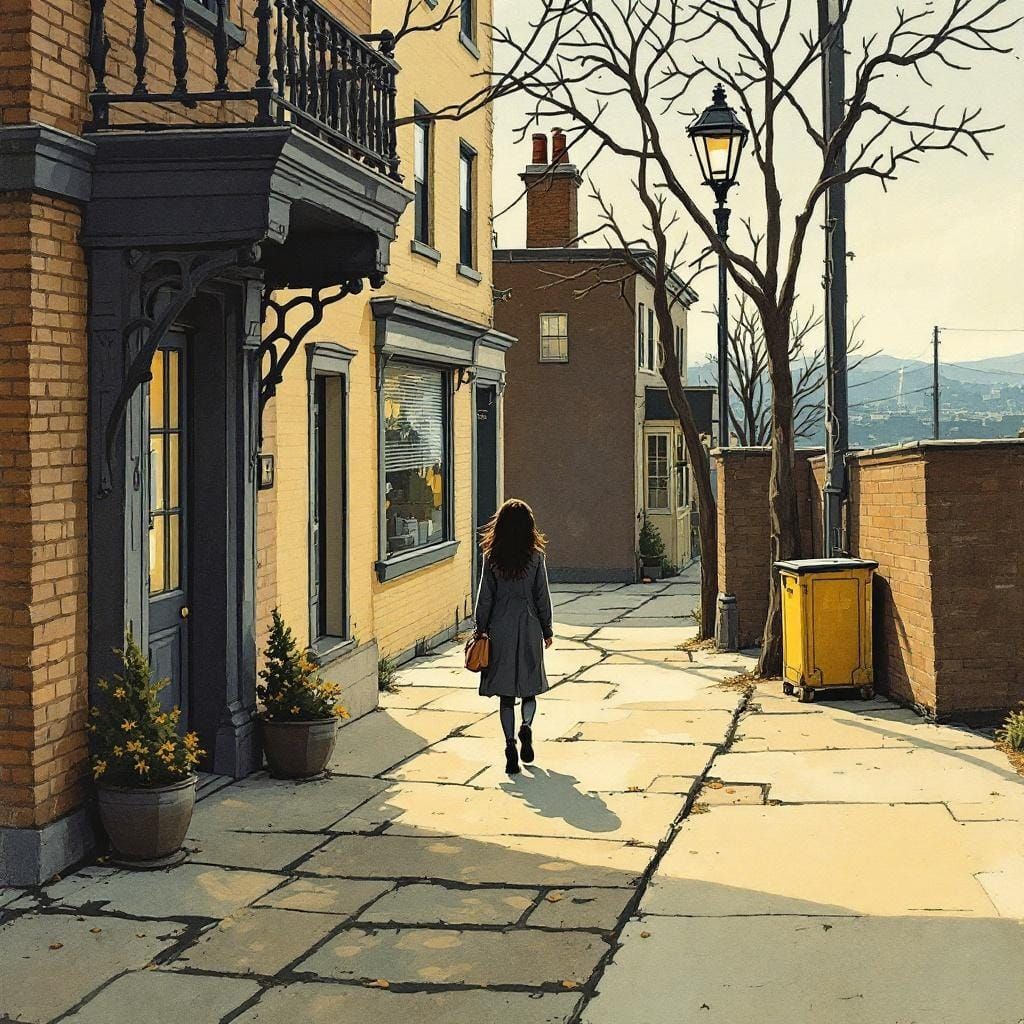 Solitary Figure on Quiet Street in Expressive Style