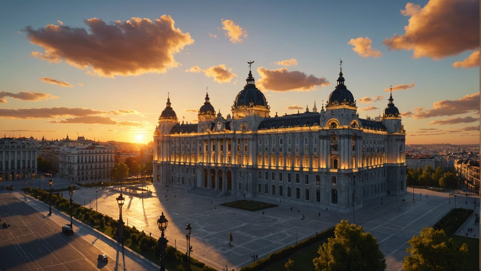 Madrid Royal Palace Sunset in 3D Game Style