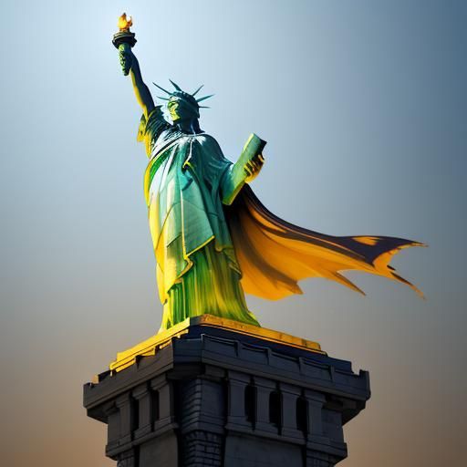 Statue of Liberty with Gold Teeth in Surreal Art