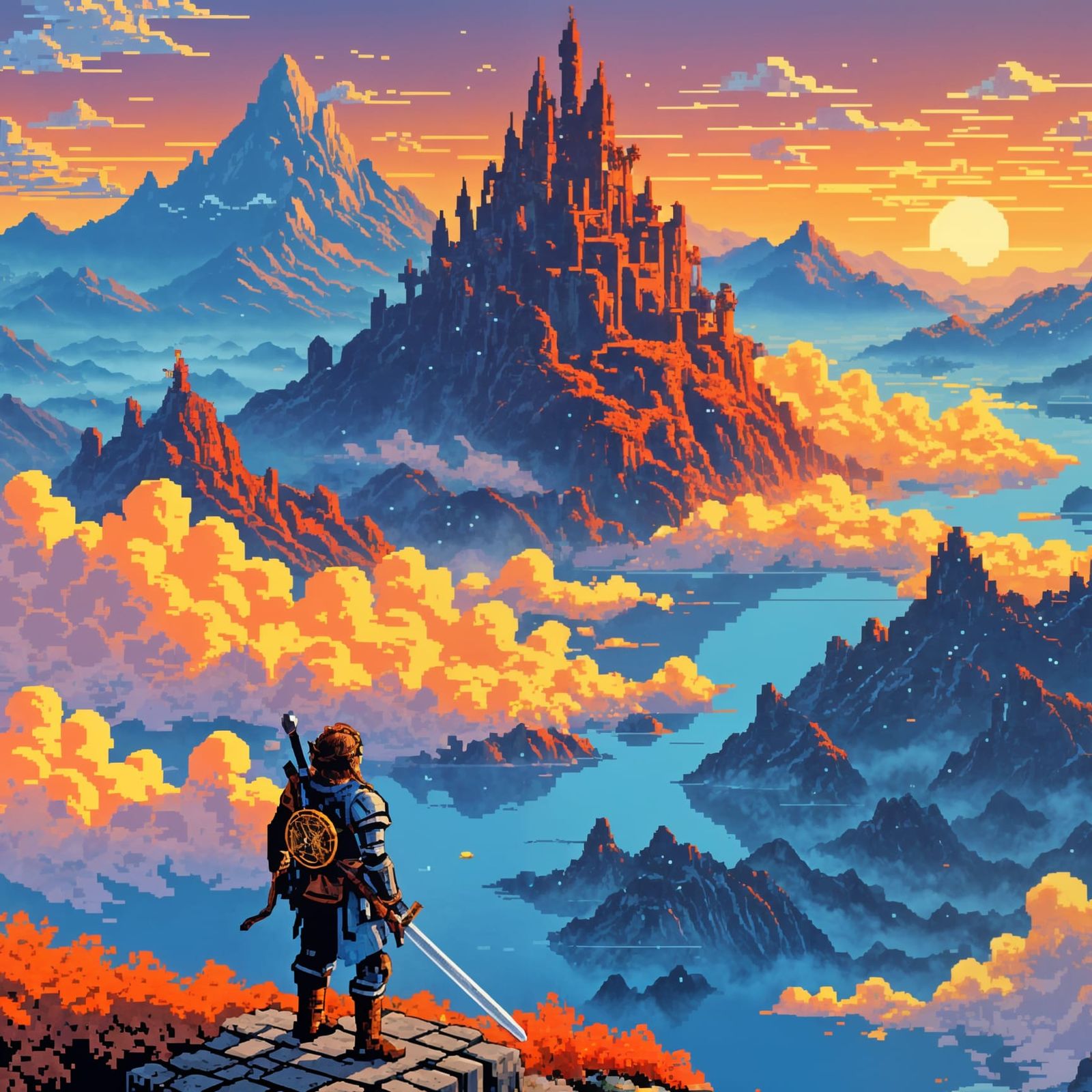 8-bit Adventurer Above the Sea of Fog