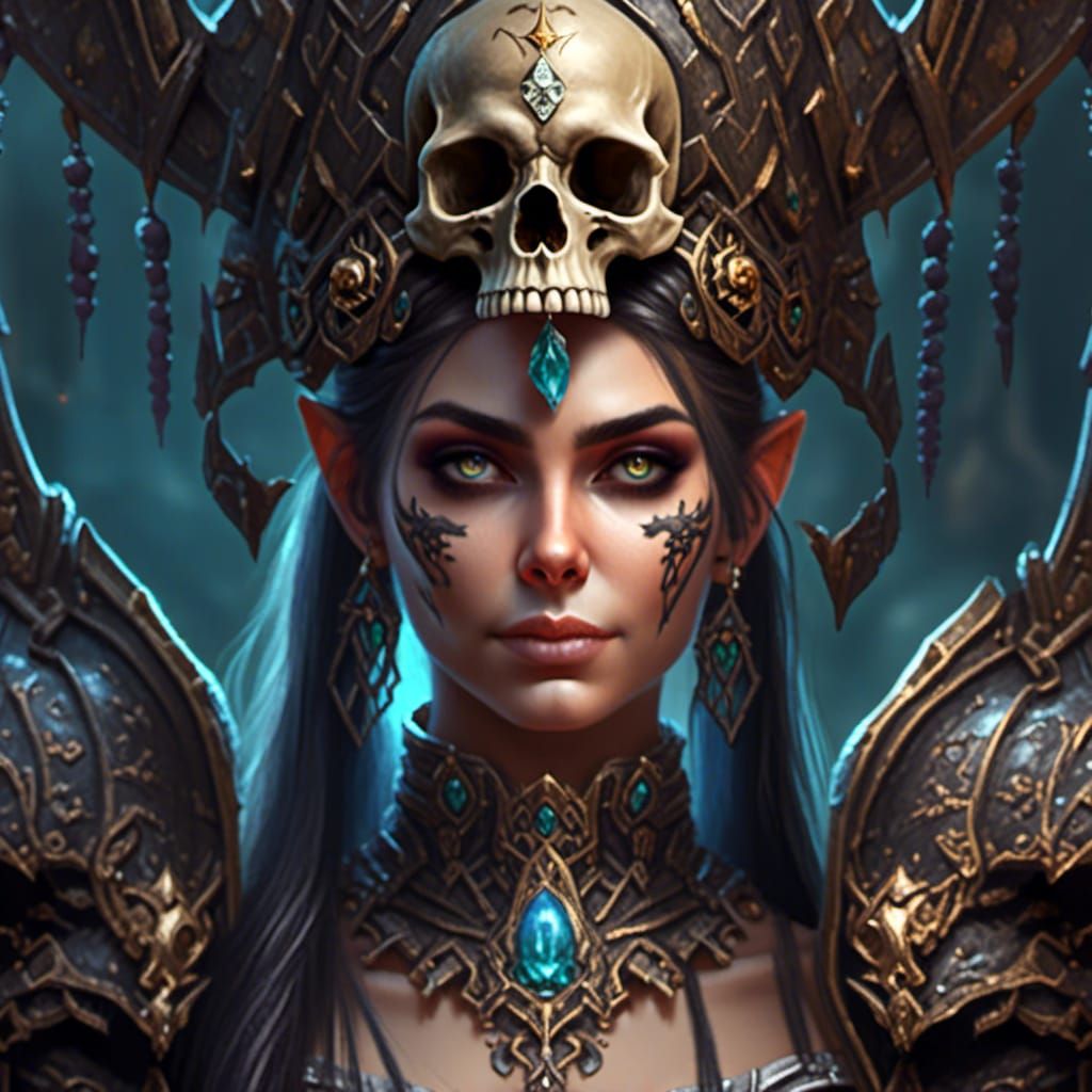 Elven Warrior with Skull Headdress in Fantasy Art