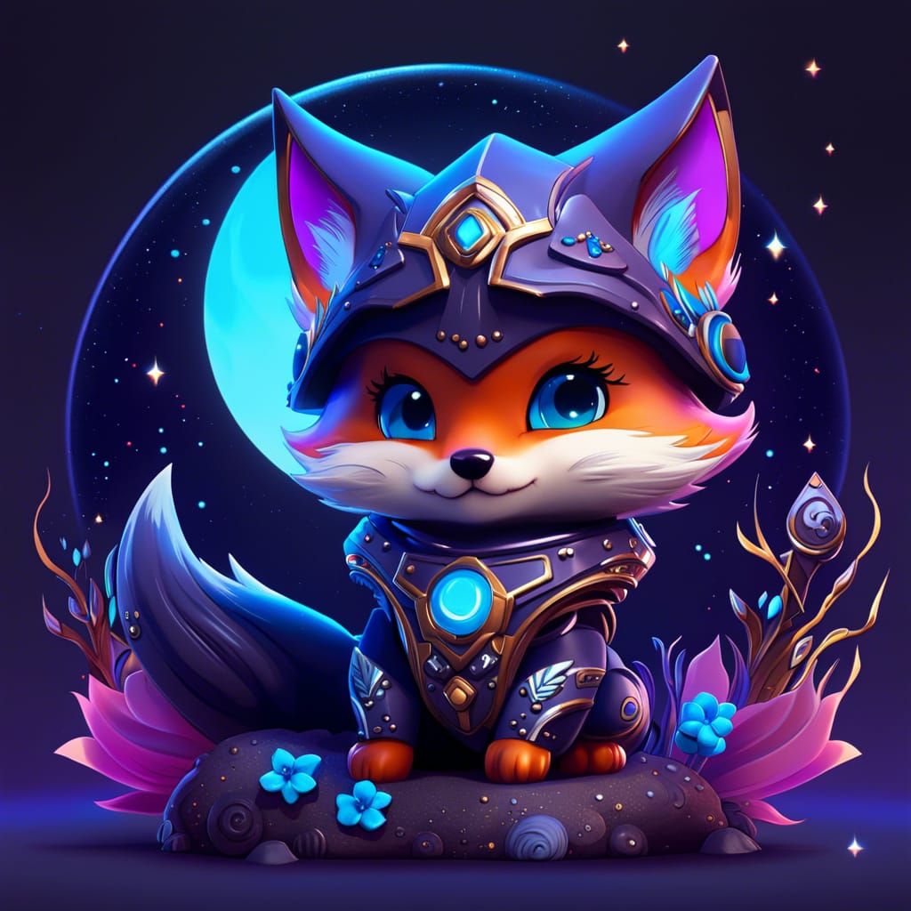 Cute Galactic Fox Chibi: Detailed Fantasy Art