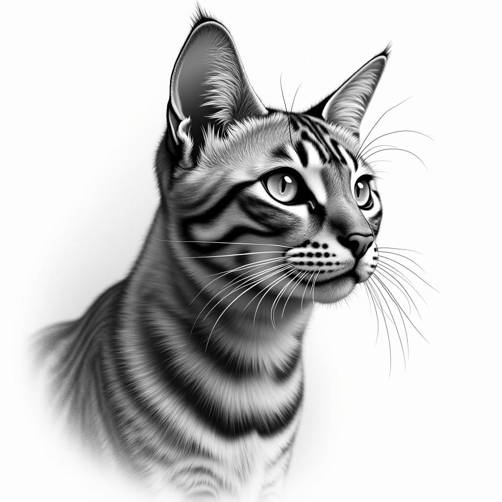 Majestic Bengal Cat Pencil Drawing in Abstract Expressionism