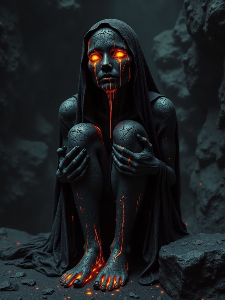 Sorrowful Woman Sculpture With Lava Tears