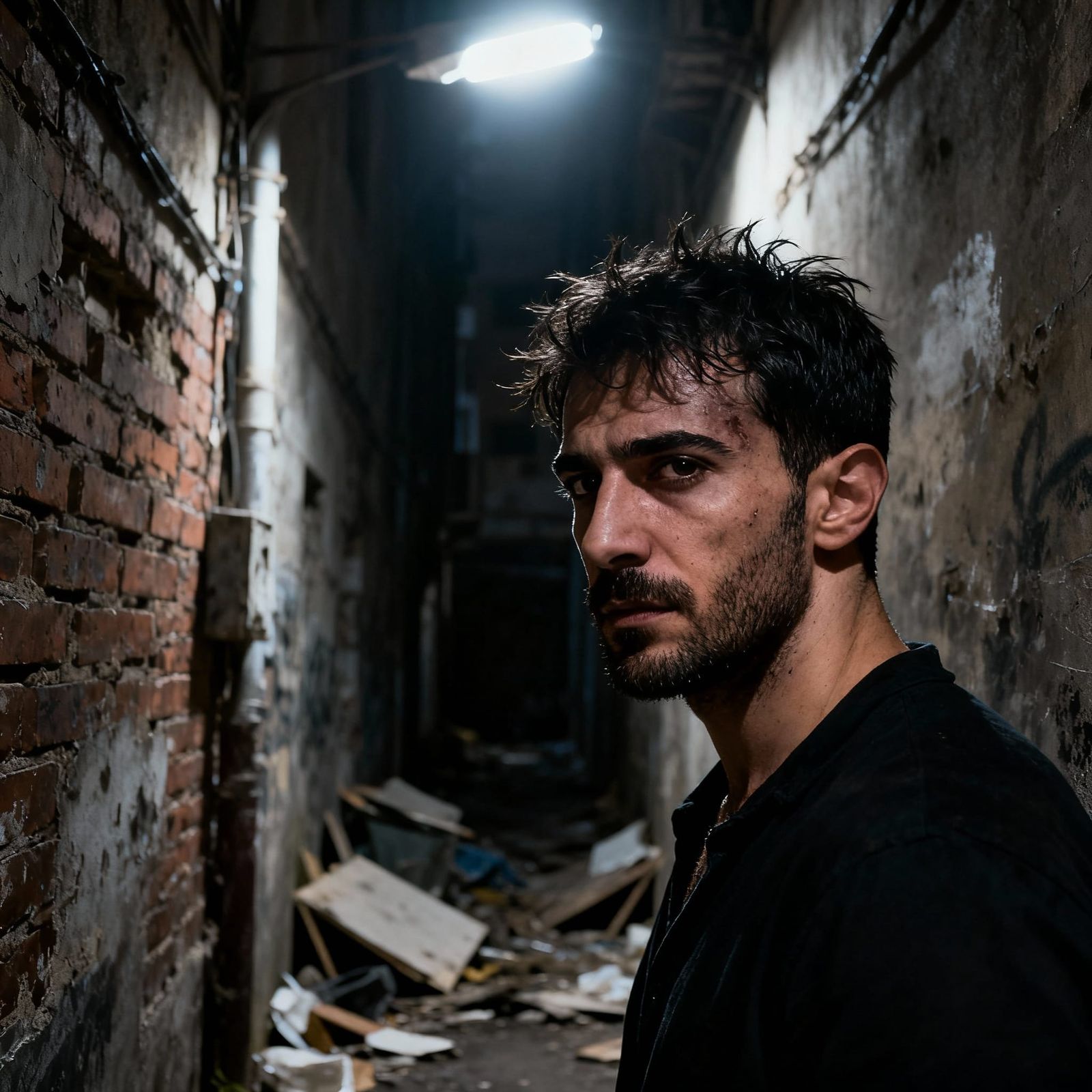 Albanian Man in Gritty City Alleyway - Photorealistic Portra...