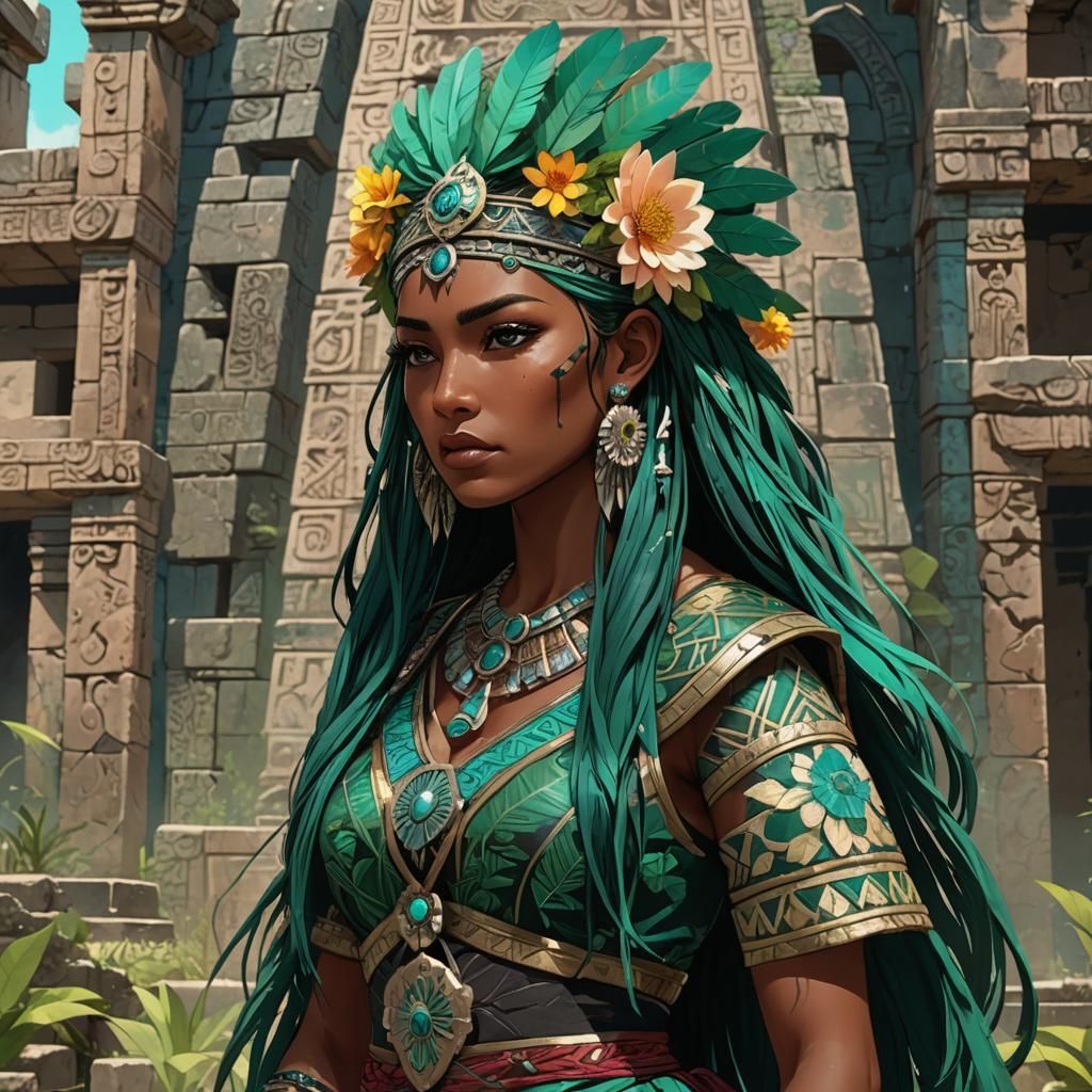 Latina Anime Girl with Sword in Mayan Ruins