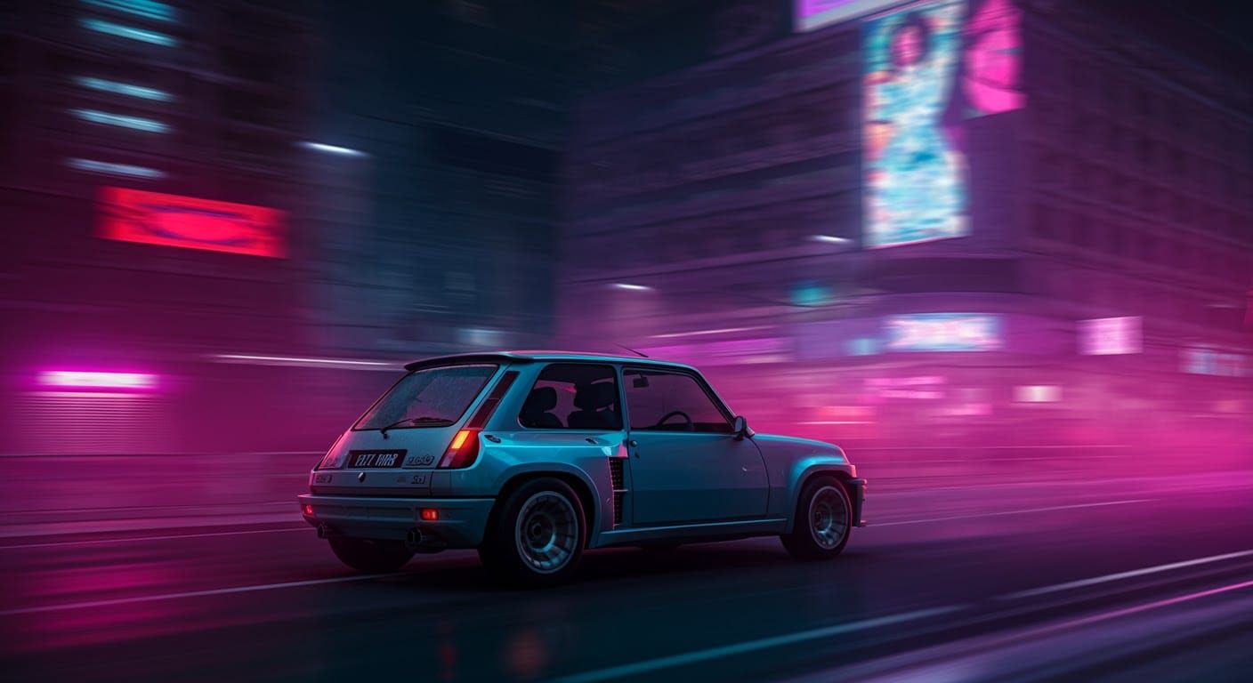 Renault 5 Turbo in Futuristic Cyberpunk Cityscape
