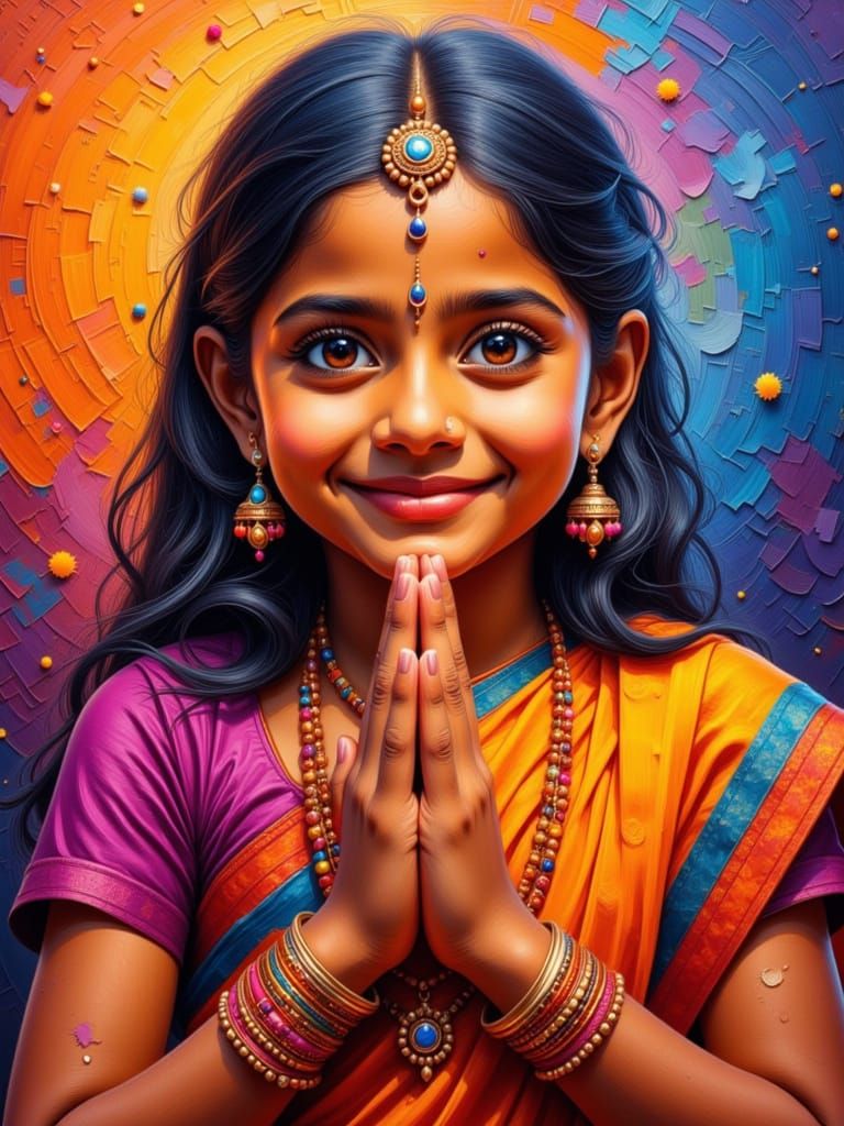 Indian Girl's Hands in Namaste Gesture