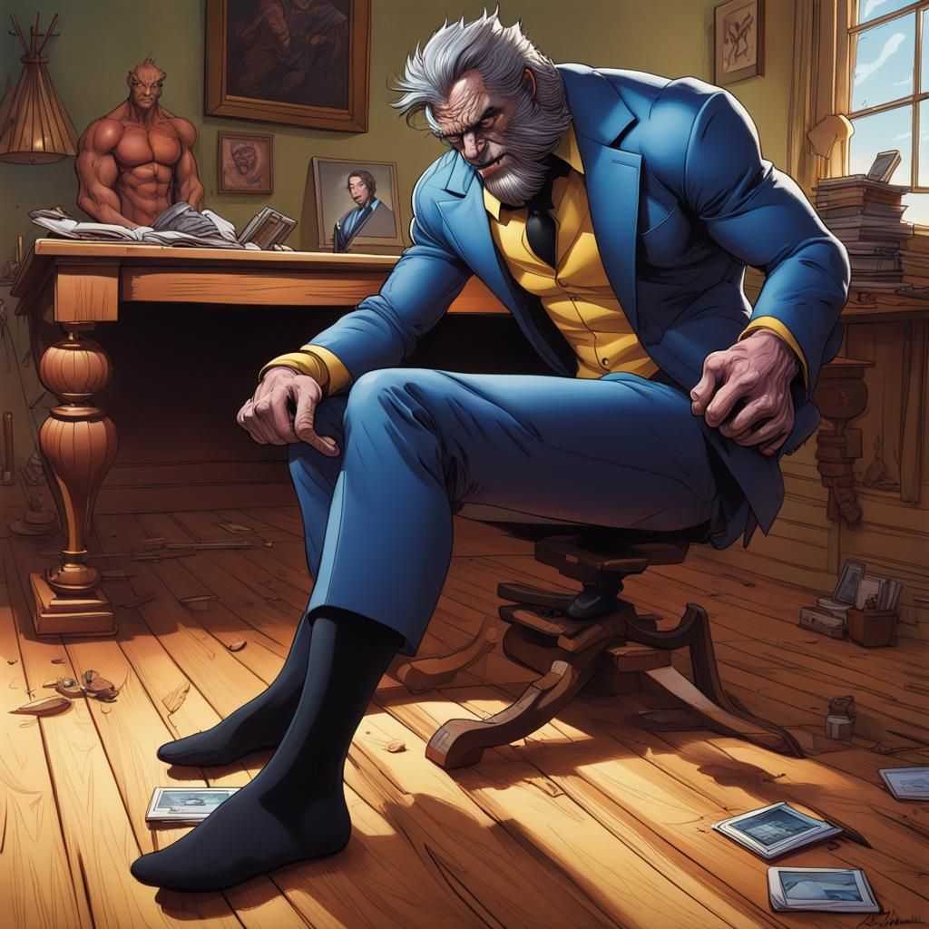X-Men Beast in Dress Clothes on Desk