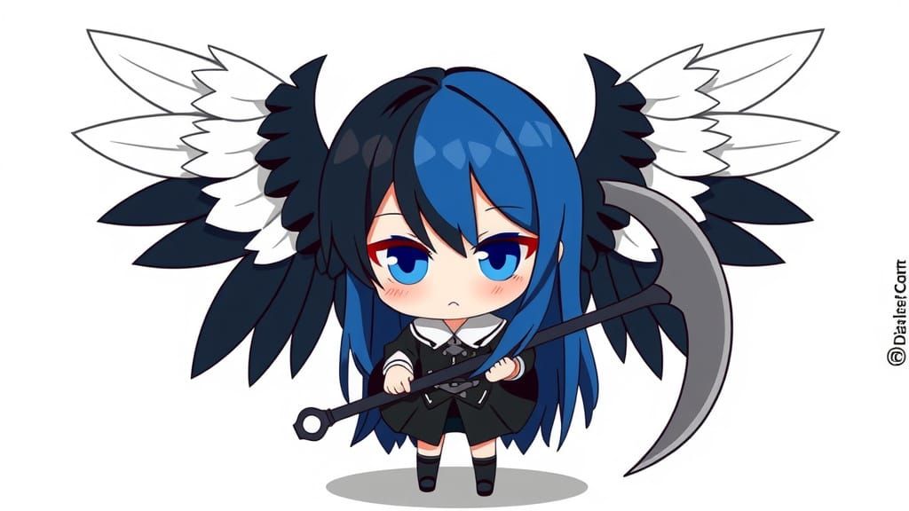 Majestic Gothic Angel of Death in Chibi Style