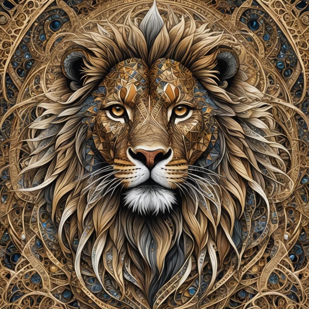 Majestic Fractal Lion Gazing Skyward