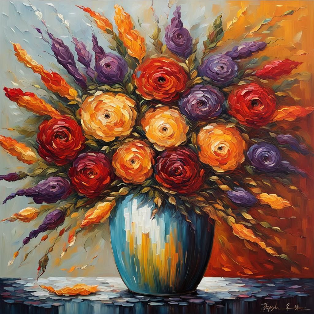 Impasto Flower Vase in Abstract Expressionist Style