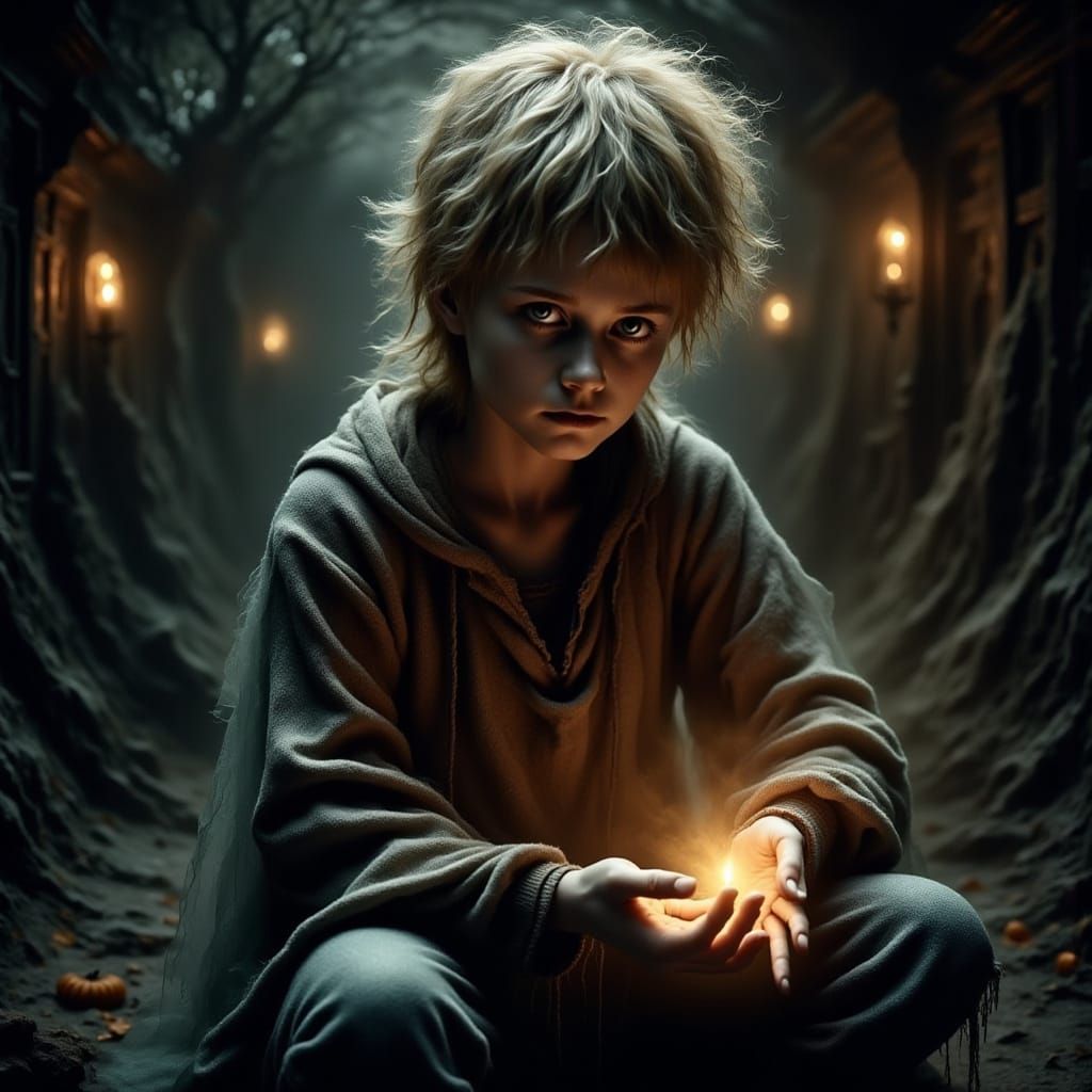 Ethereal Glow of a Mysterious European Youth in a Haunting D...