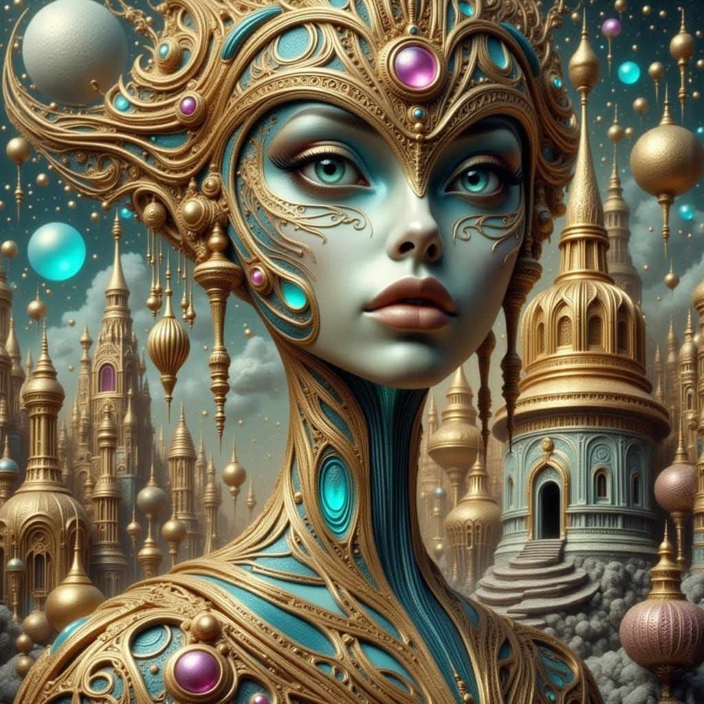 Surreal Portrait of a Girl with Big Eyes in a Dreamscape