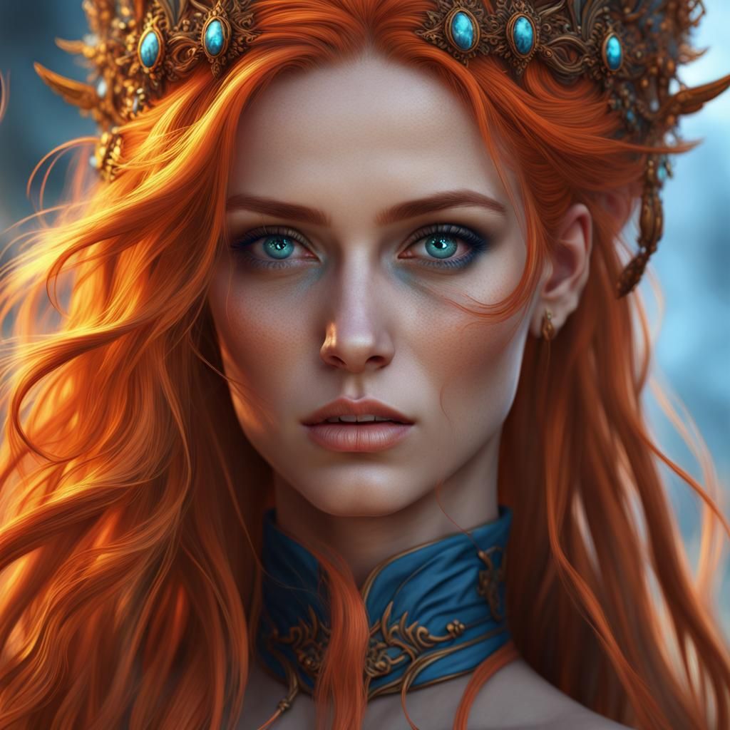 Woman with Orange Hair and Blue Eyes
