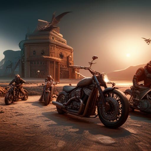 Detailed Matte Painting of Hell's Angels in 8k