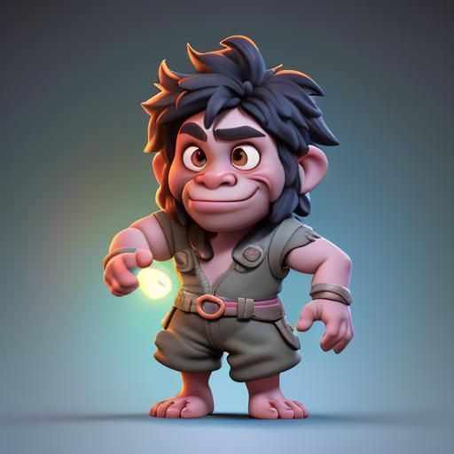 Cute Chibi Neanderthal in 3D Digital Art Style