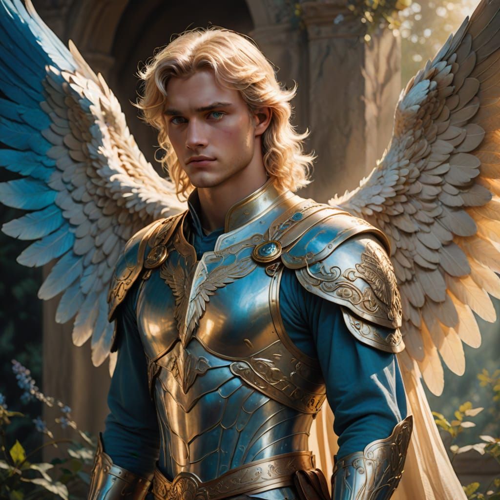 Heroic Angel in Soft Focus with Iridescent Wings