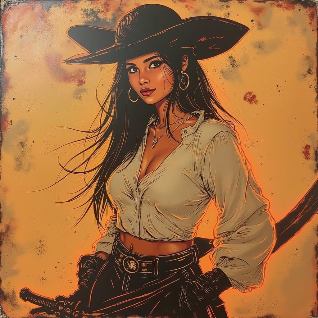 Female Pirate Teuta Portrait in Frazetta Style