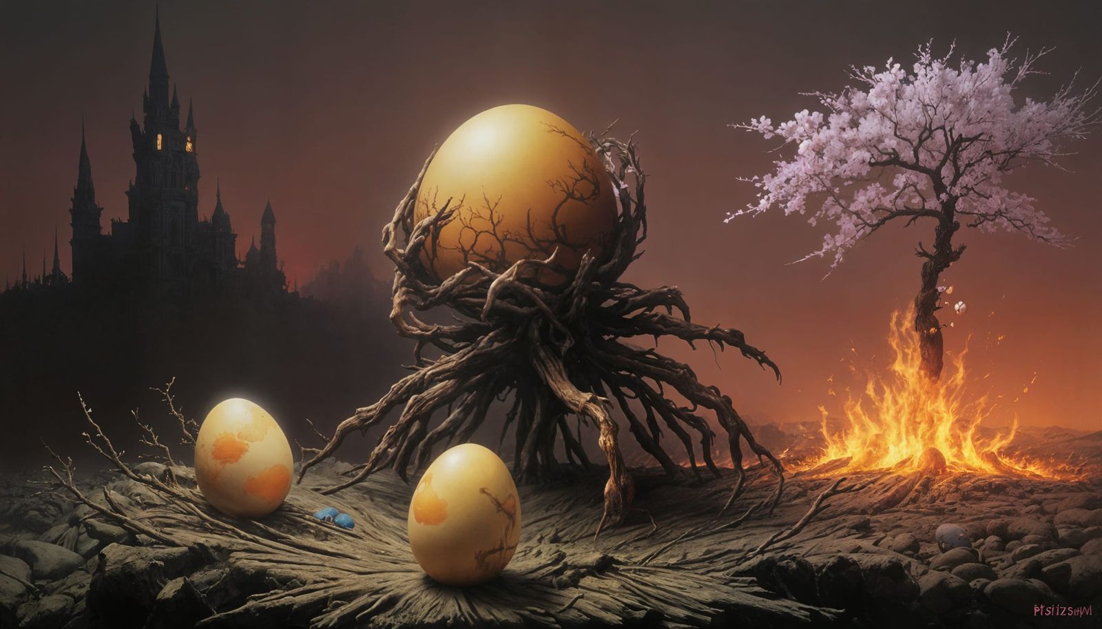 Ethereal Fantasy Egg in Kintsugi Style