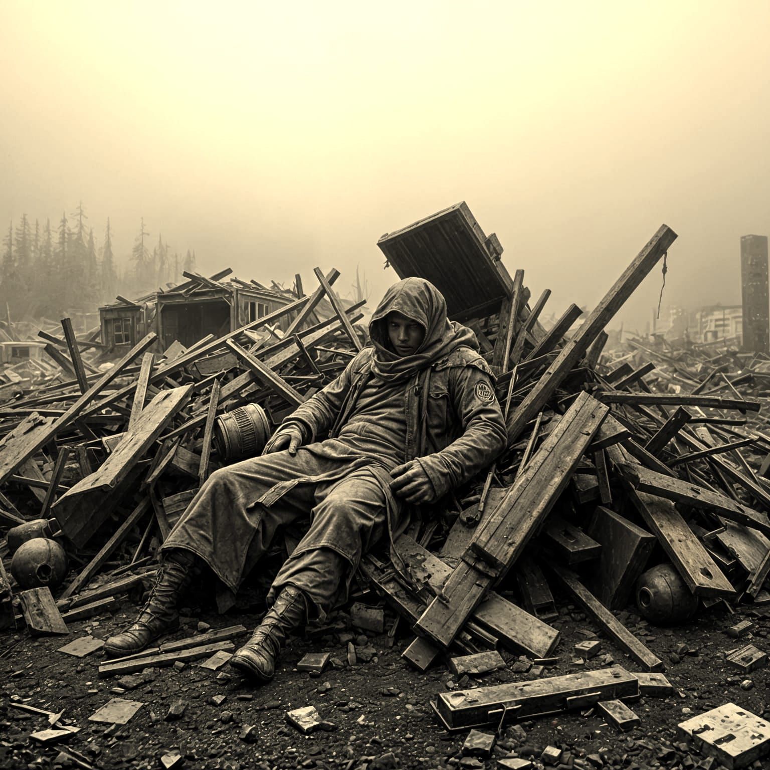 Human Survivor Emerges from Post-Apocalyptic Ruins