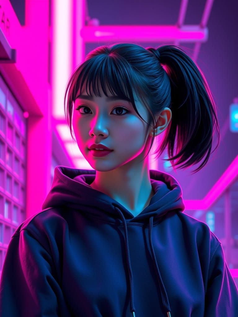 Ami Yamato in Synthwave Neon Retro Style