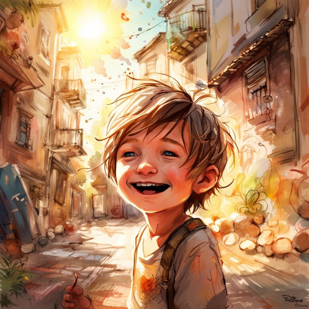 Happy Boy in Sunny Cartoon Style