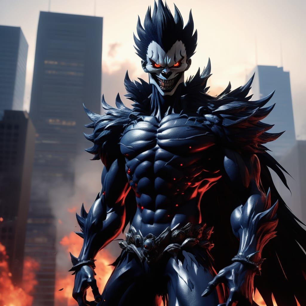 Giant Kaiju Ryuk: City Destroyer in Dark Anime Style