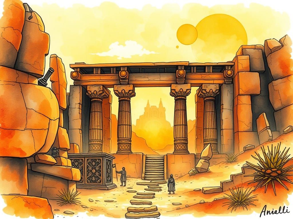 Vibrant Desert Temple in Golden Afternoon Light