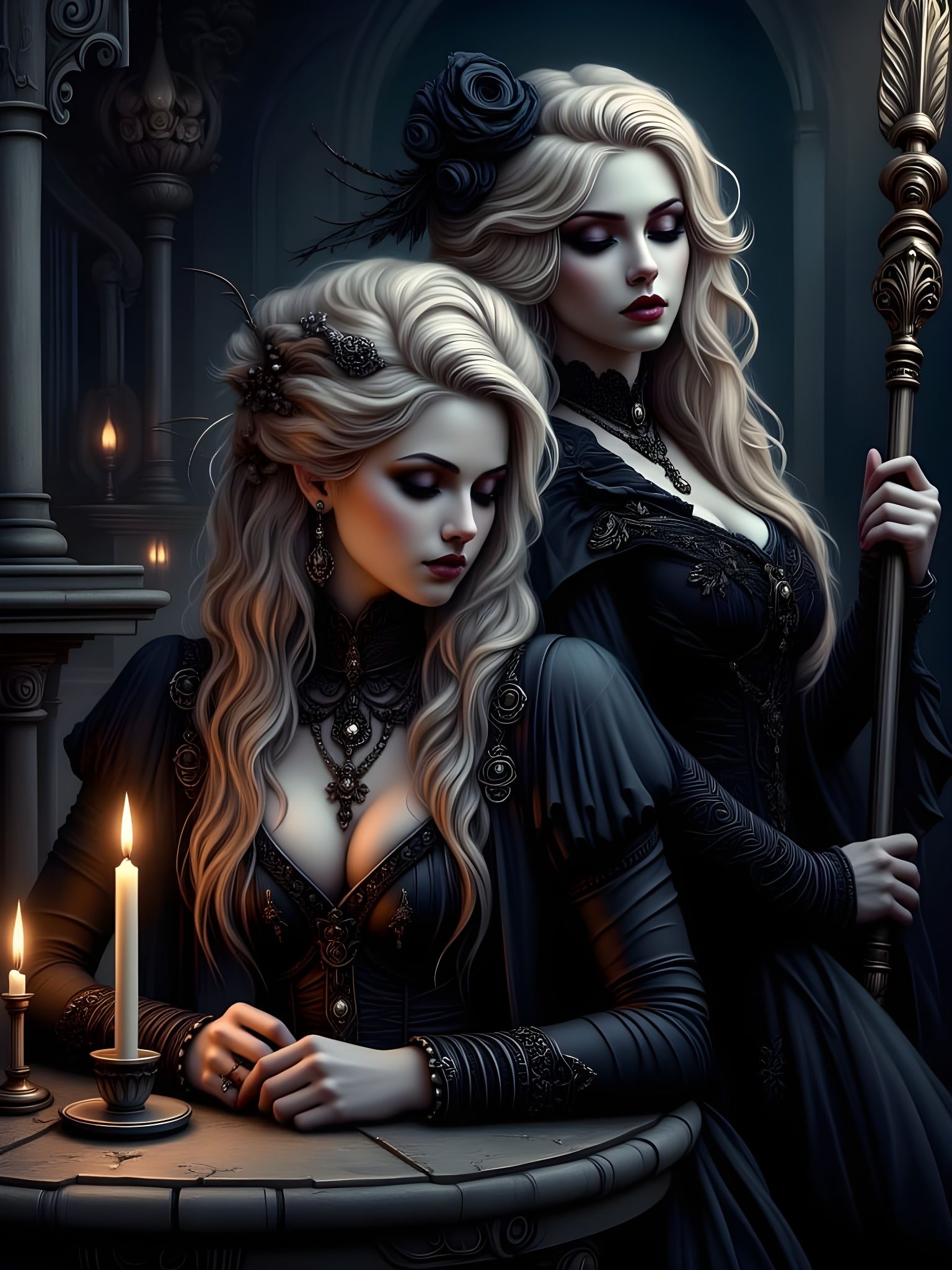 Mysterious Norse Goddesses in Dark Romantic Gothic Style