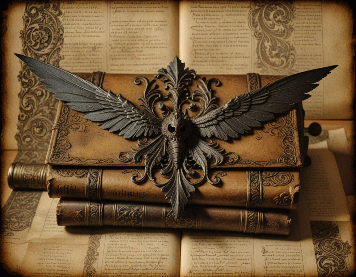 Baroque-Inspired Antique Journal Page with Intricate Pattern...