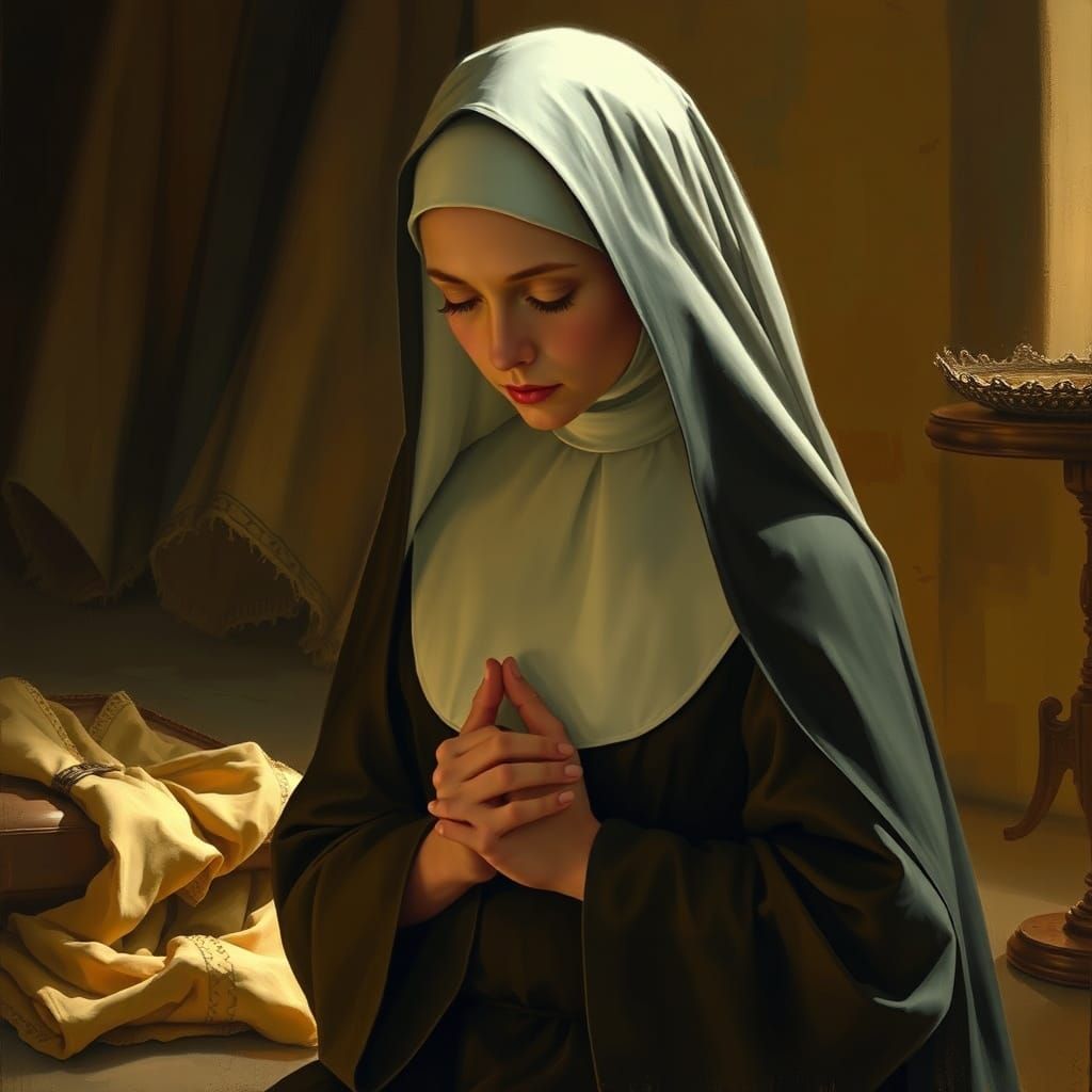 Nun Praying in Golden Light