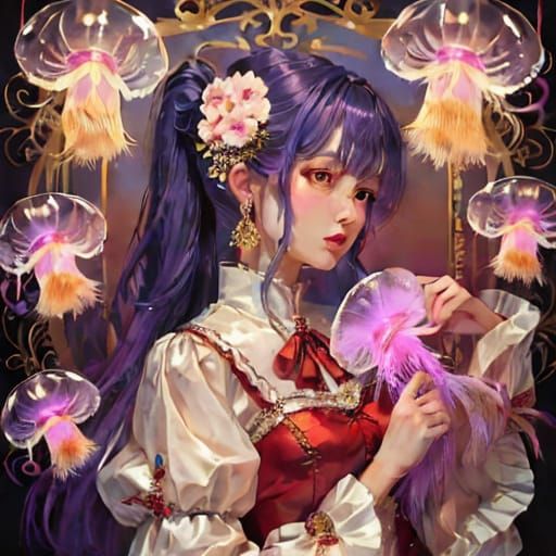 Lorelei Gazing in Mirror: Digital Anime Illustration