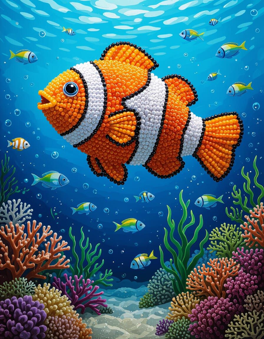 Glass Bead Clownfish in Ocean Scene