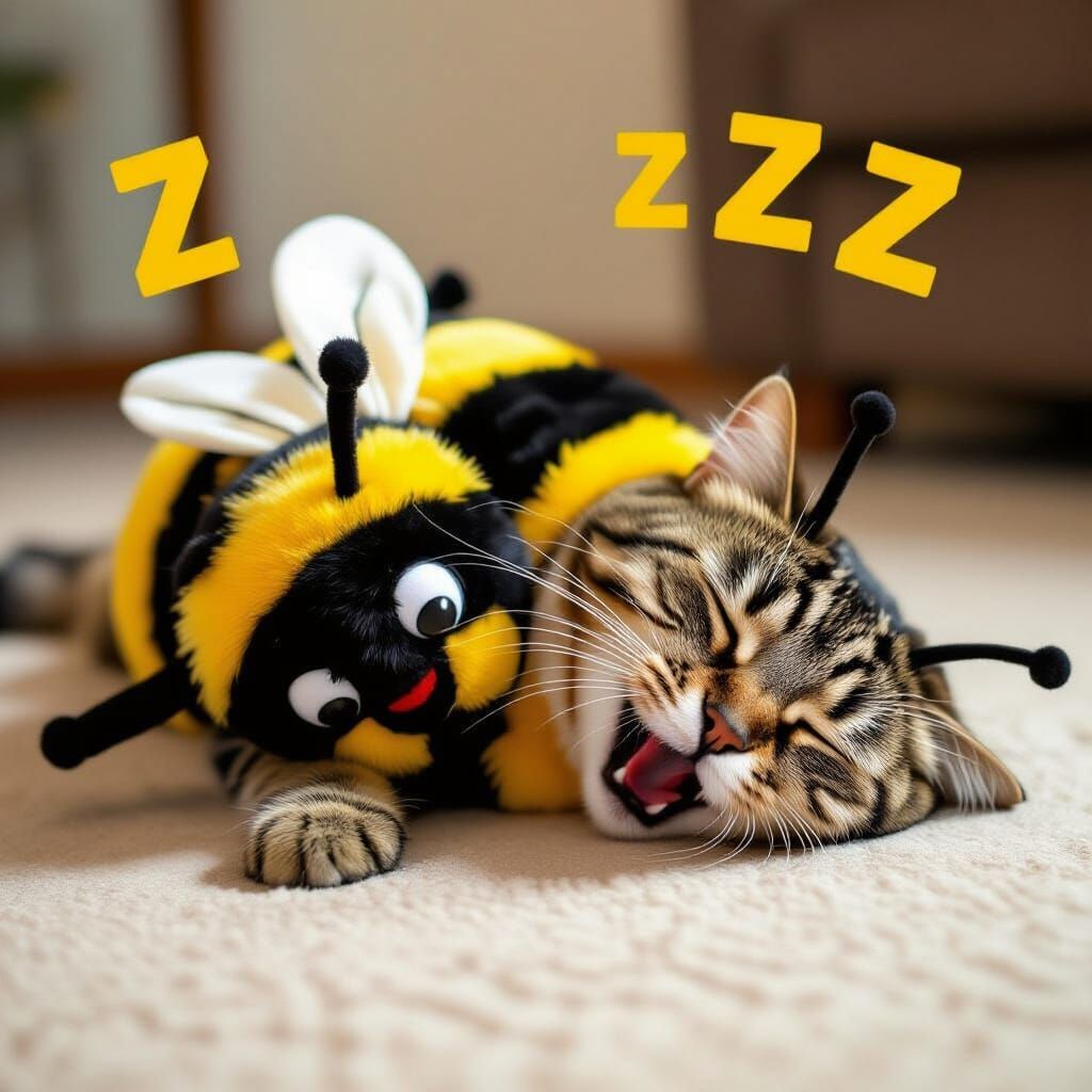 Cat Cosplaying as Bumblebee Sleeping Upside Down