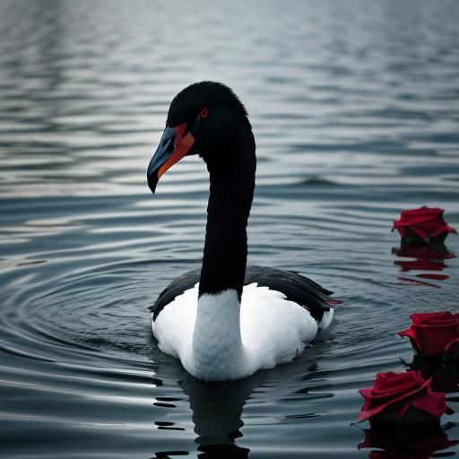 Monochrome Swan with Red Accents at Dawn