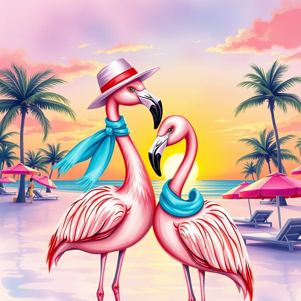 Vibrant Flamingos in Neon Watercolour